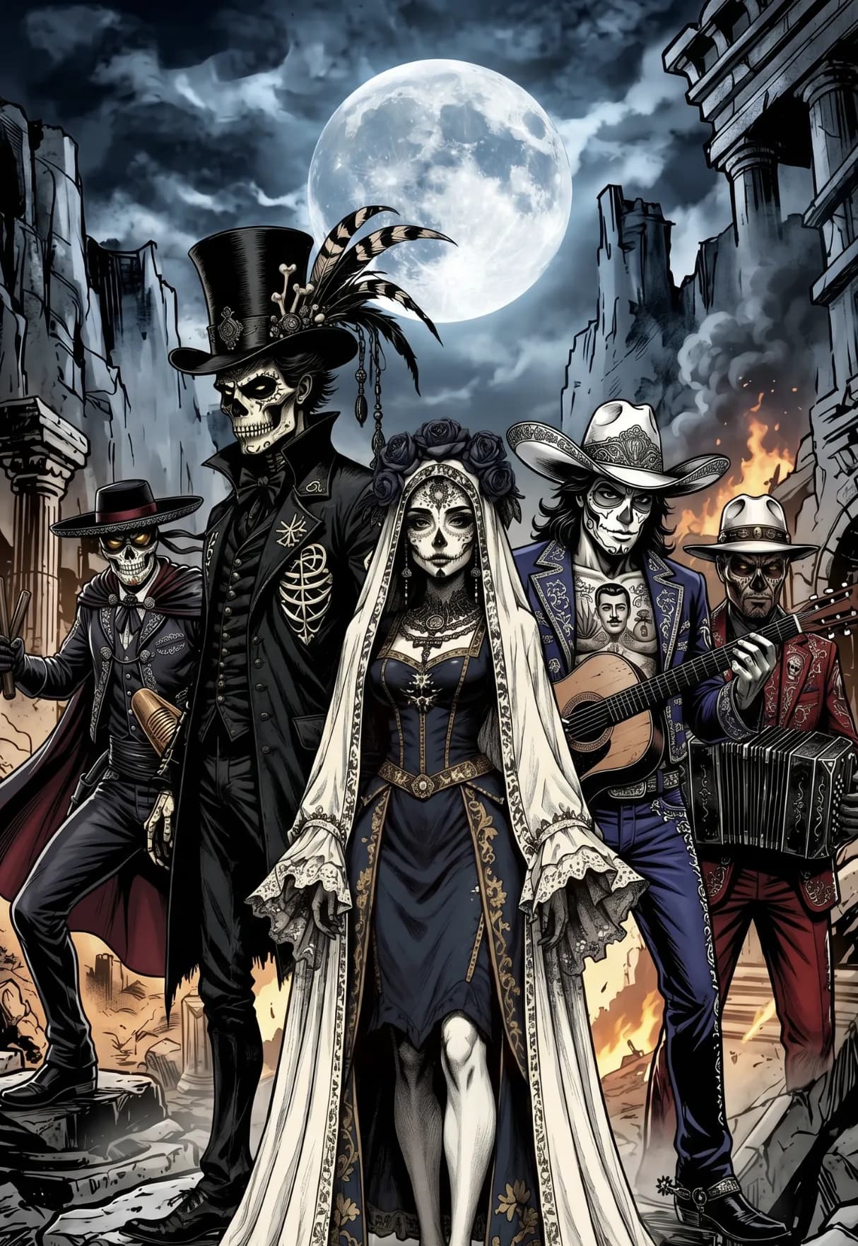 Elenco de El Patron · Día de Muertos (El Zorro en el arte actual se vuelve Z más adelante)